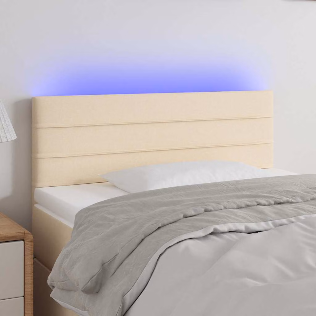 Testiera per letto vidaXL in tessuto beige con illuminazione LED e porta di ricarica USB, L 100 x P 5 x H 78/88 cm