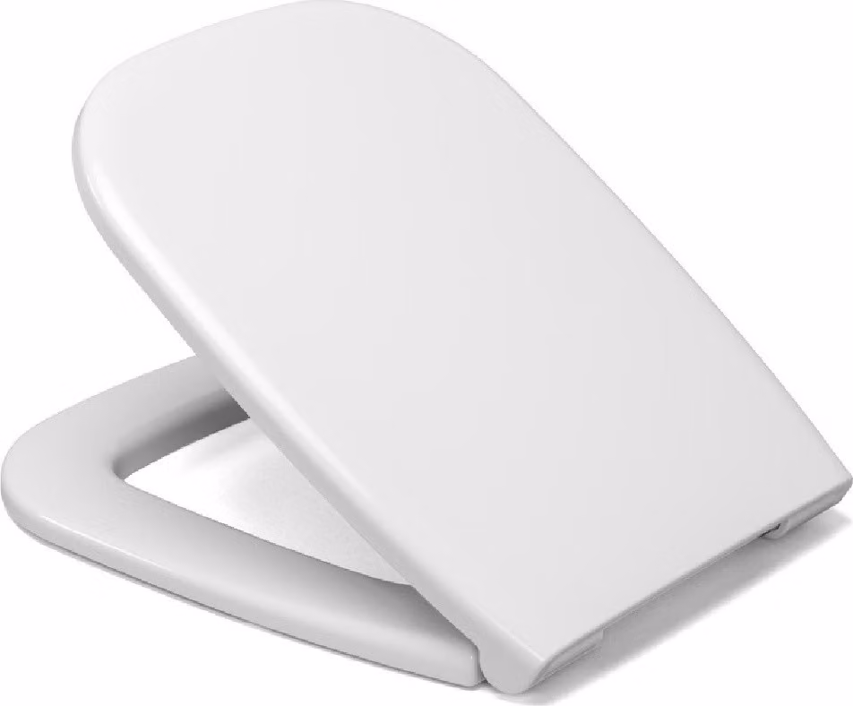 Sedile WC Ramm compatibile con Duravit D-Code, realizzato in duroplast antibatterico, con cerniera in metallo