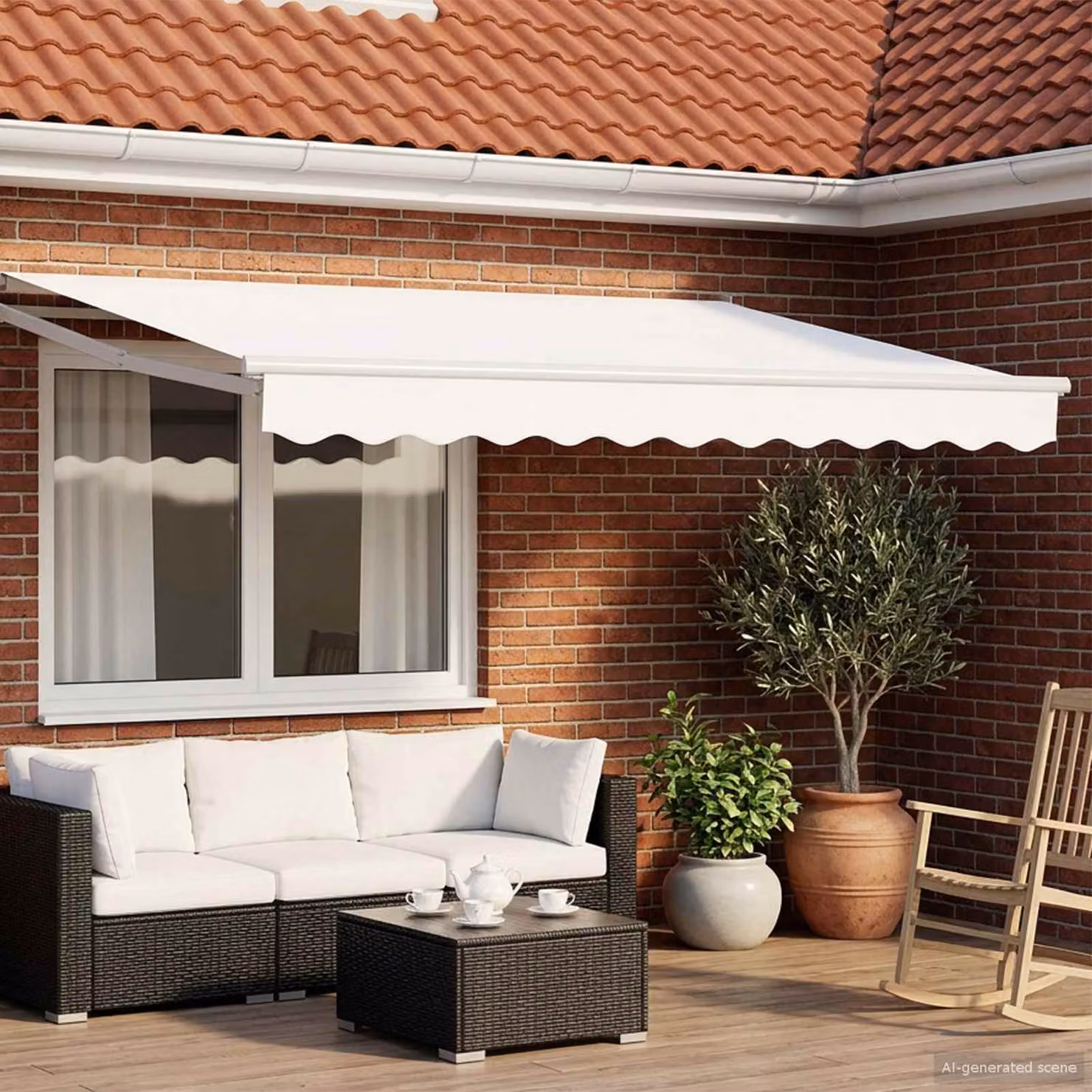 Tenda retrattile manuale con LED vidaXL, colore bianco, in poliestere e acciaio, L: 3 m x P: 2,5 m