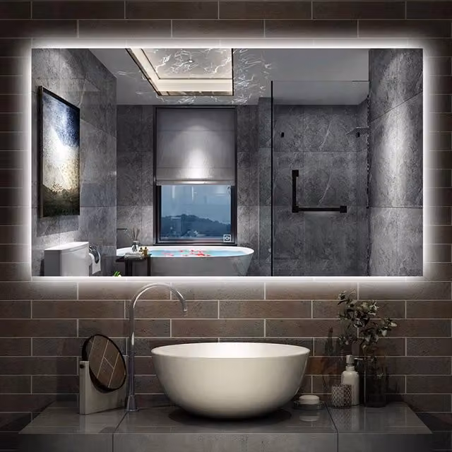 Specchio rettangolare Aica Italy con luce LED dimmerabile, funzione antiappannamento e comando touch, colore argento, L: 100 cm, H: 60 cm