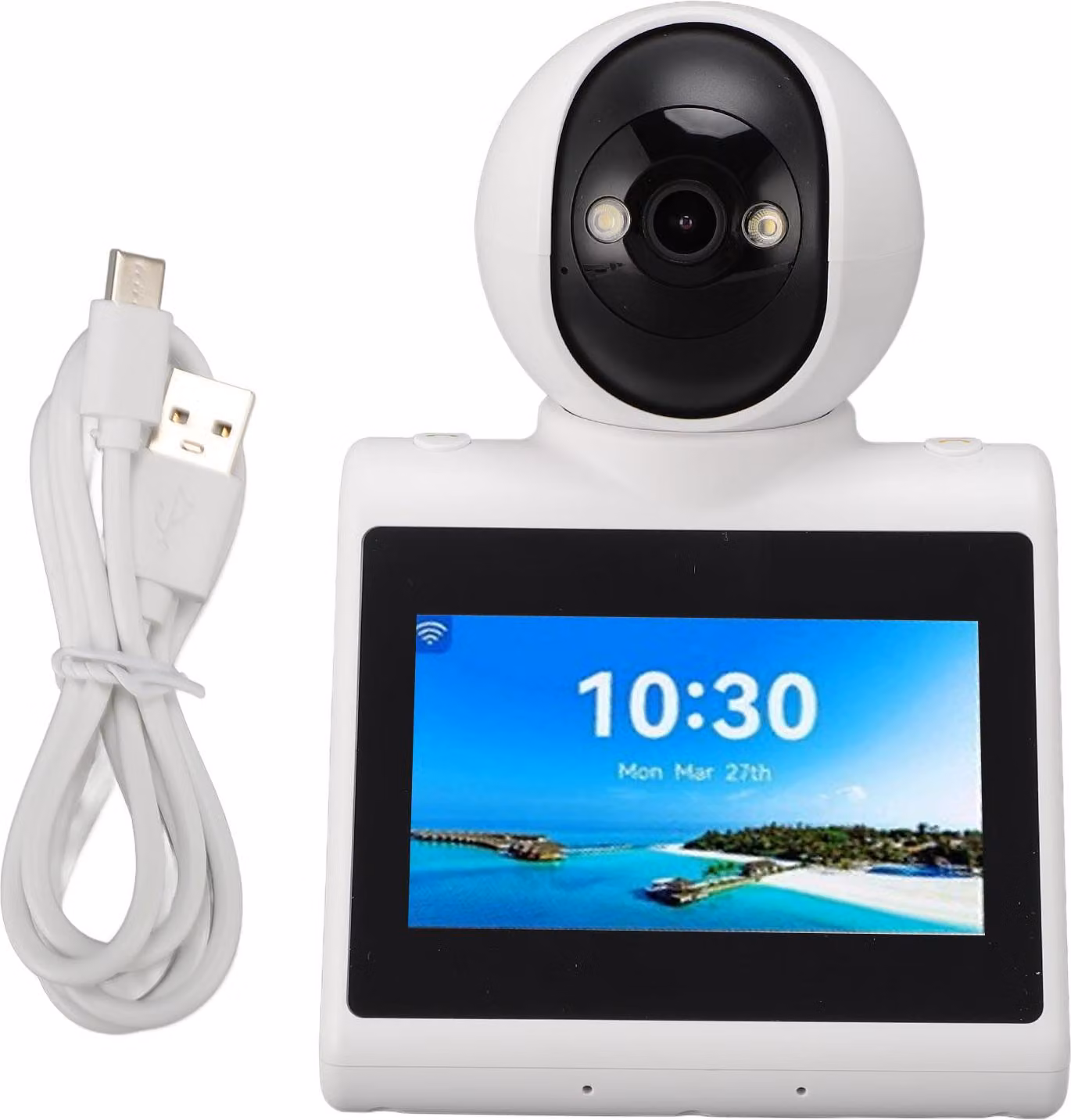 Videochiamata smart camera con schermo HD a 2 vie su click in sicurezza 2K indoor.
