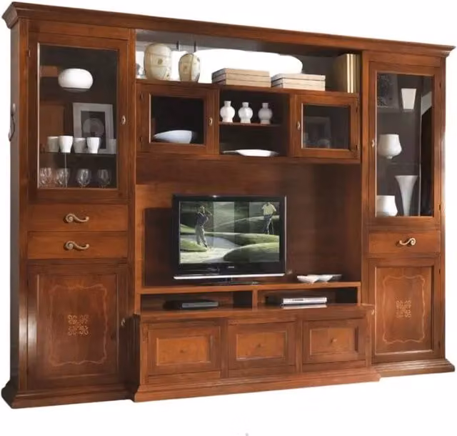 Parete attrezzata classica porta TV Mobili 2G in legno noce color marrone L: 300 cm, P: 54 cm, H: 222 cm – 3