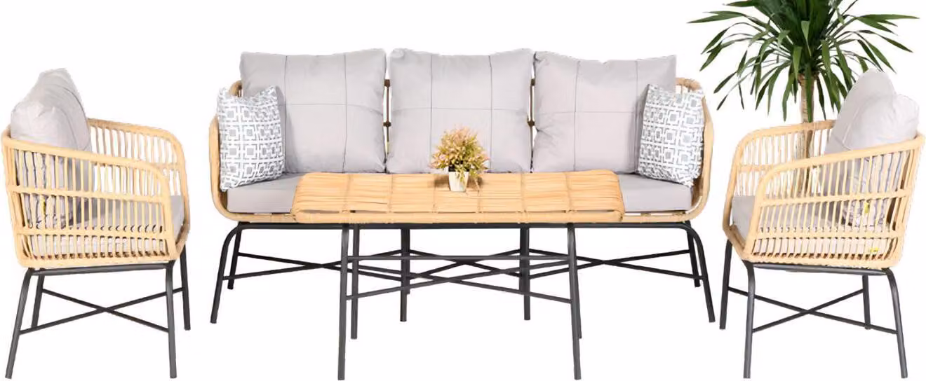 Set 4tlg GartenMöbel Sofagarnitur Tisch Sessel Veranda Sitzgruppen Esstisch