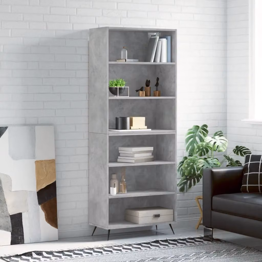 Credenza moderna vidaXL in legno multistrato e metallo, Grigio Sonoma, L: 69,5 cm, P: 32,5 cm, H: 180 cm