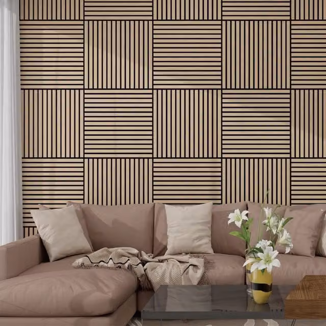 Set Vang di 8 Pannelli Murali 3D Fonoassorbenti 60x60 cm a Listelli Dritti Copertura 2,88 m² - Effetto Noce Chiaro NEU.HOLZ