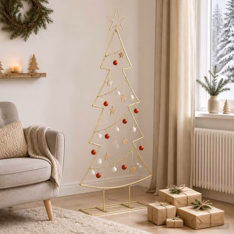 Albero di Natale moderno vidaXL KUOPIO in metallo color oro con supporto da tavolo, Altezza: 125 cm
