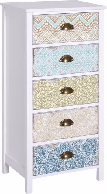 Cassettiera Vintage Aosom con 5 Cassetti con Fantasia Floreale Shabby Chic, Bianco, L: 46 cm, P: 34 cm, H: 97.5 cm