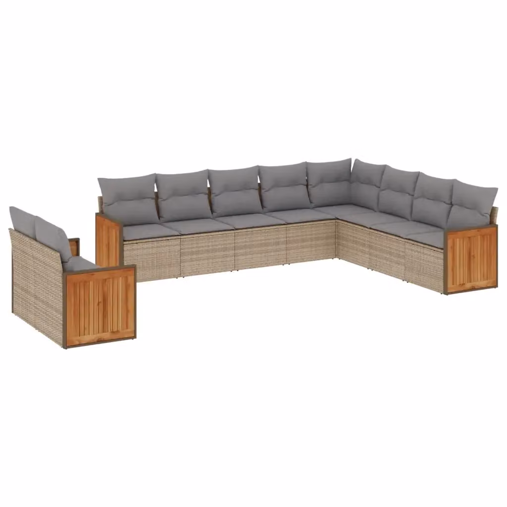 Set Divano da Giardino Moderno VIDAXL in Polyrattan con Cuscini Beige e Grigio, Composizione a L da 10 Pezzi – 2