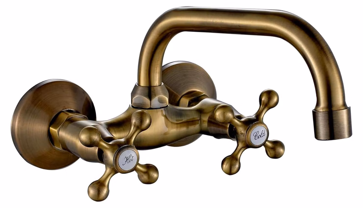 Rubinetto a parete girevole a 360°, con due maniglie, in ottone, finitura bronzo anticato, 9,5 cm