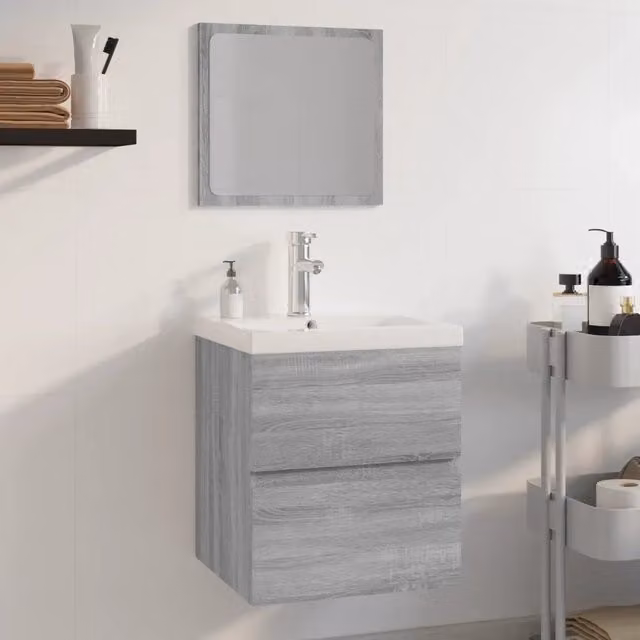 Set moderno da bagno vidaXL composto da mobile lavabo e armadietto specchio in legno, bianco e grigio, sospeso, L/P/H: 76,7 x 45 x 41 cm