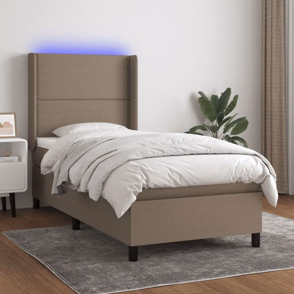 Letto Ibrido con Materasso vidaXL in Tessuto con Illuminazione LED e Porta USB, Tortora, 90x190 cm – 1