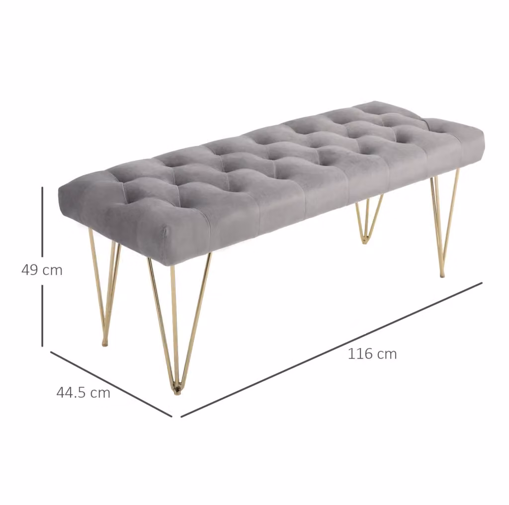 Panca da ingresso MODFU in velluto grigio con struttura in metallo oro L: 116 cm, P: 44,5 cm, H: 49 cm – 2