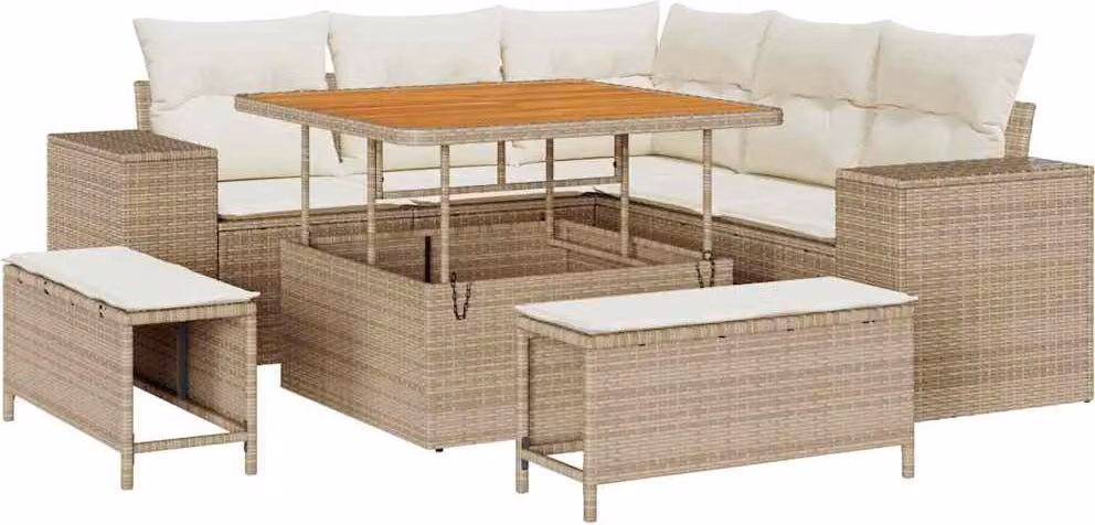 Set Divano da Giardino con cuscino 8 pcs Beige polyrattan