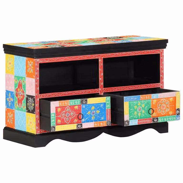 Mobile TV moderno vidaXL in legno di mango massello multicolore L 80 cm, P 35 cm, H 50 cm