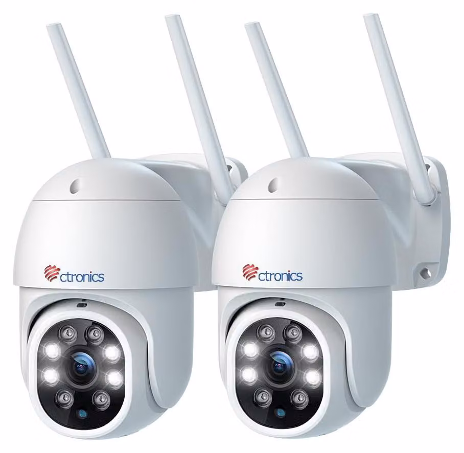 Telecamera di sicurezza esterna - 2,5K, 4MP, Wi-Fi - Visione notturna a colori - Rotazione PTZ - Slot per Micro SD - Resistente all'acqua
