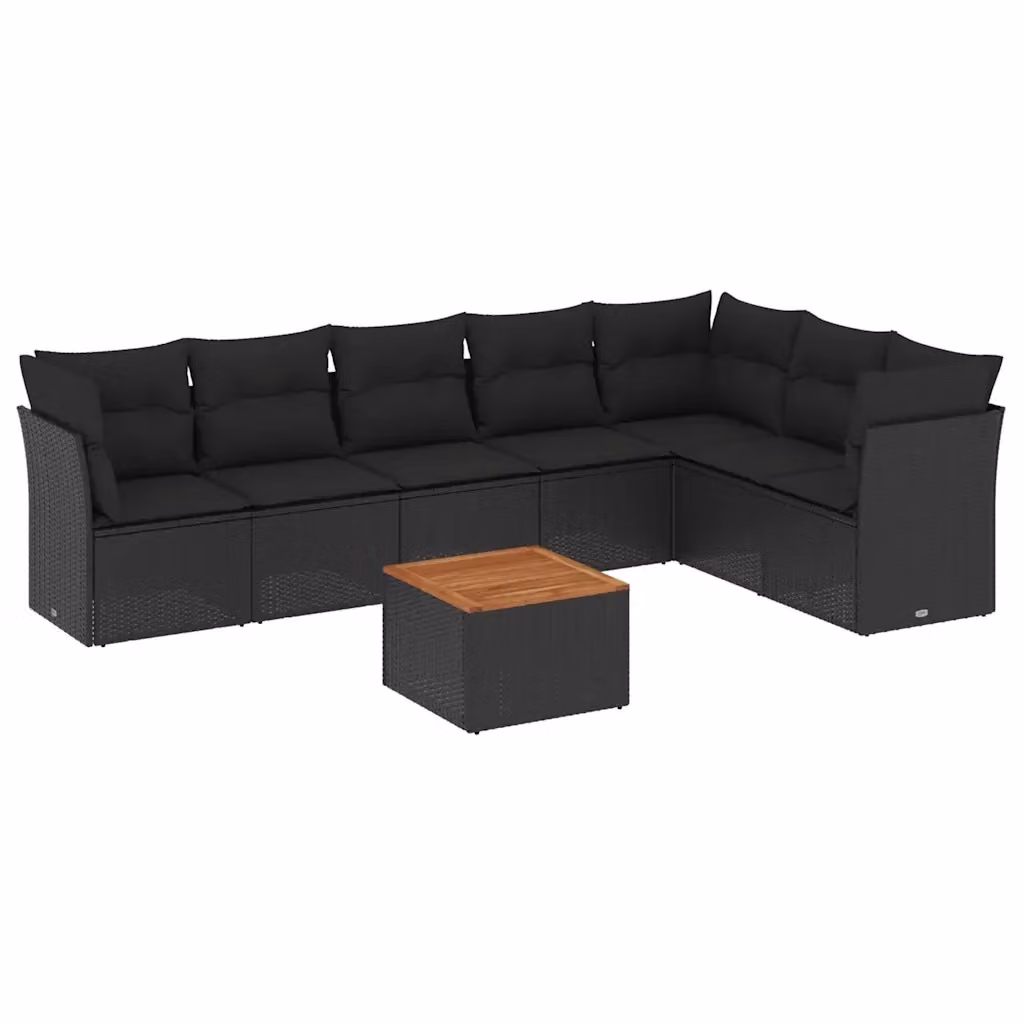 Set Divani da Giardino a L vidaXL in Polyrattan Nero con Cuscini e Tavolino da Caffè – 2