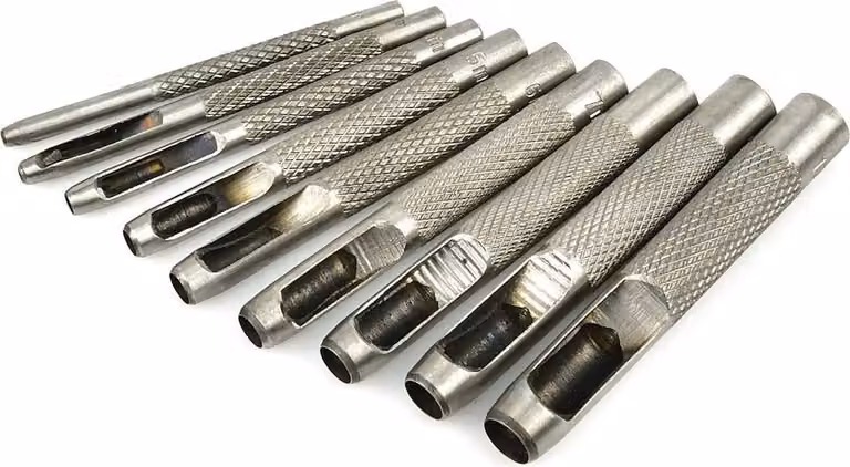 set di 9 pezzi per piercing in pelle in acciaio di alta qualità, ideale per pelle, gomma e cartone, con diametri da 2,5 a 10 mm.
