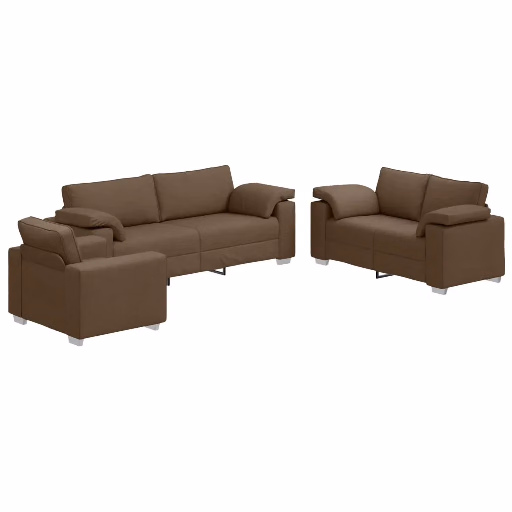 Set di divano moderno vidaXL composto da 3 pezzi in tessuto marrone con cuscini inclusi per il tuo soggiorno – 2