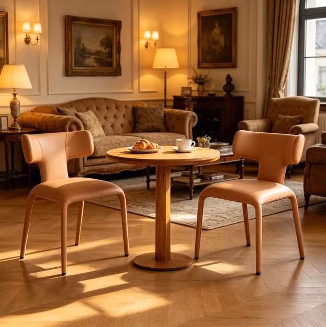 Set di 2 sedie da pranzo con ruote in similpelle marrone chiaro
