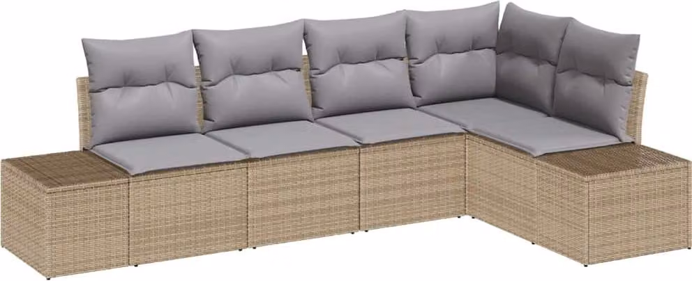 Set Divano da Giardino 5 pcs Beige polyrattan