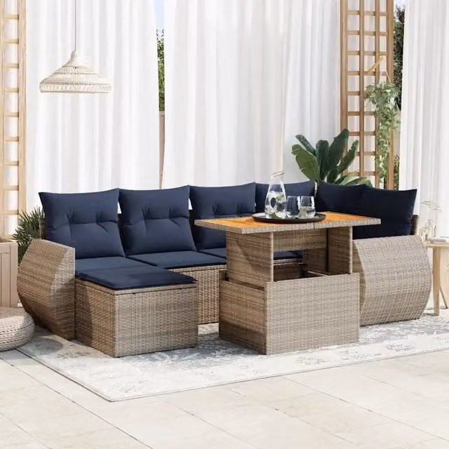 Set Divani da Giardino 7 pz con Cuscini Grigio in Polyrattan 3327288