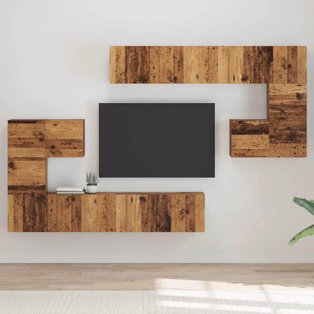 Unità TV moderna vidaXL in legno marrone, set di 4 pezzi da appendere a parete L: 80 cm, P: 30 cm, H: 30 cm