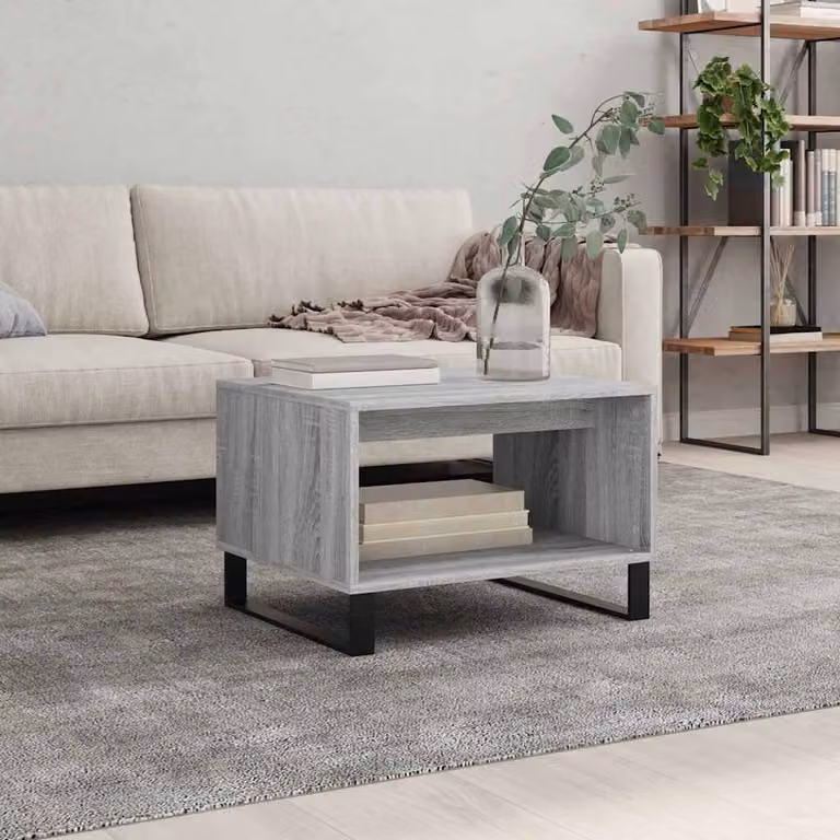 Tavolino da salotto moderno vidaXL in legno e metallo grigio L 60 cm, P 50 cm, H 40 cm