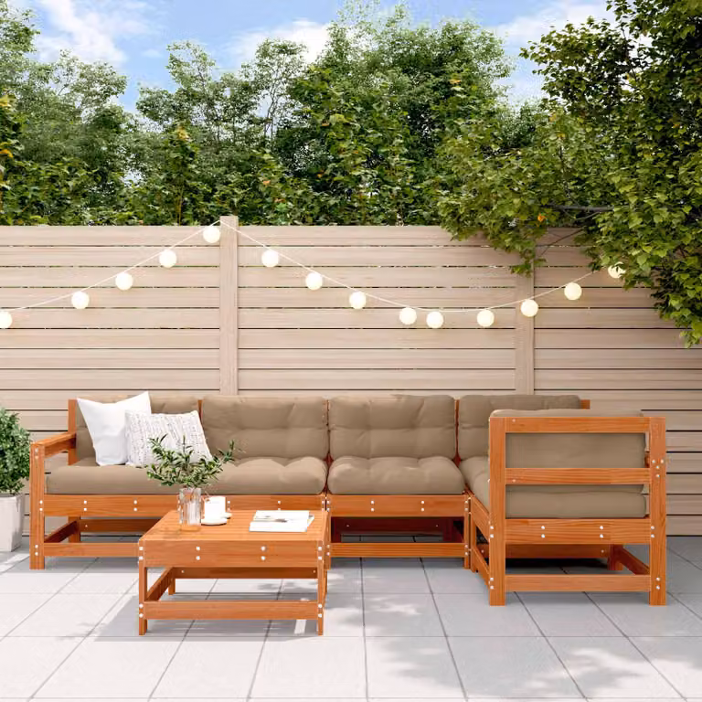 vidaXL Set Lounge da Giardino 6 pz in Legno di Pino Trattato Marrone con Cuscini e Tavolino
