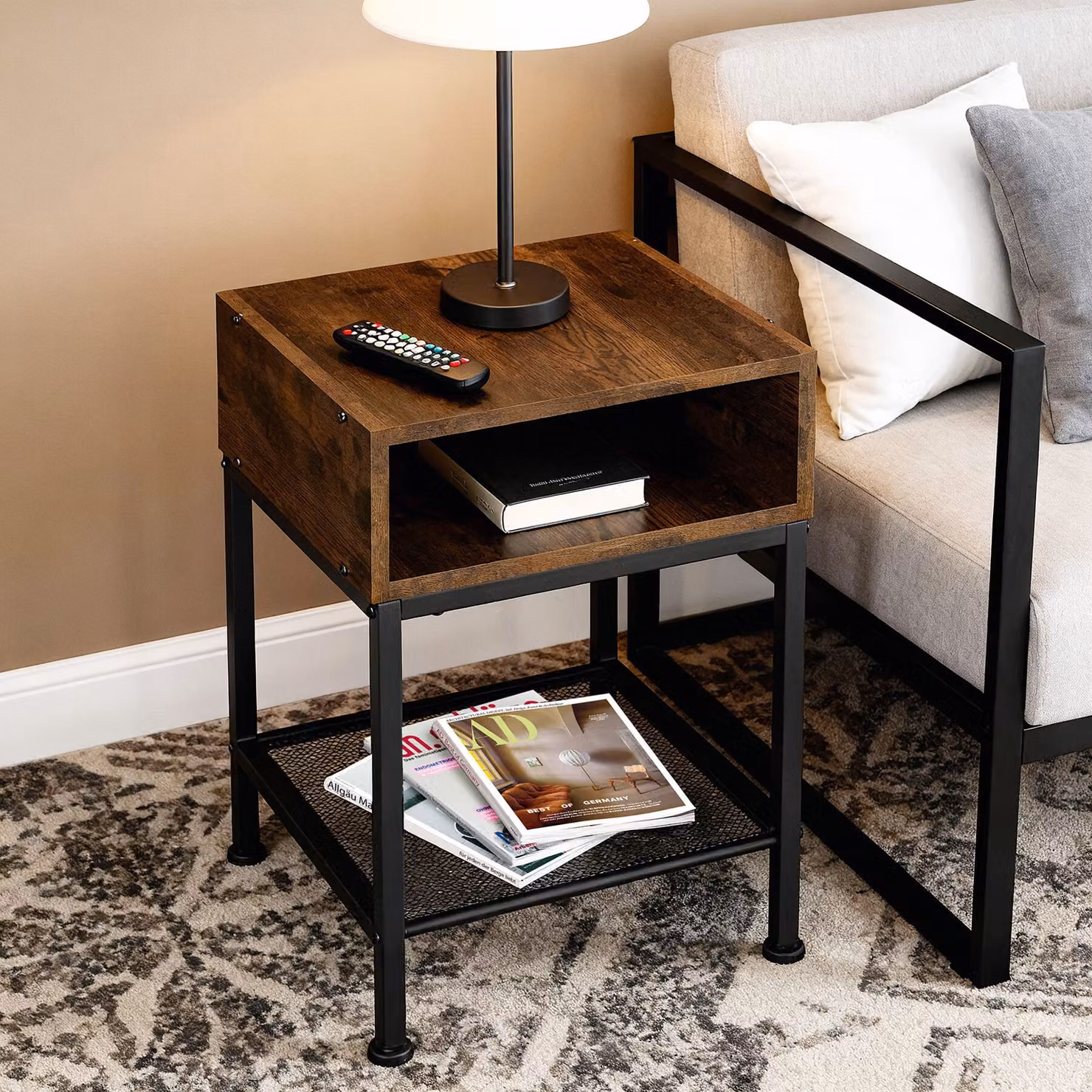 Comodino Harlow TecTake in stile industriale color marrone con finitura opaca L/P/H: 40,5 x 40,5 x 59 cm – 1