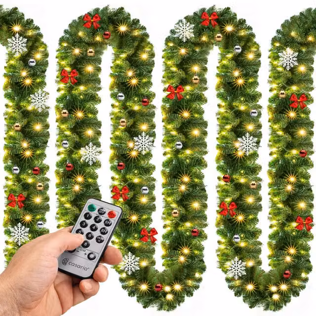 Ghirlanda natalizia Casaria® verde con LED luce bianca calda, telecomando, timer e funzione dimmerabile, lunghezza 5 m