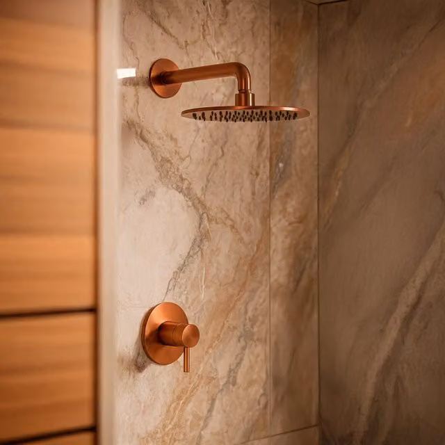 SINED Soffione doccia rotondo Ø25 cm in acciaio inox 316L finitura Oro Rosa resistente alla corrosione per interni ed esterni design moderno Made in Italy SOFFIONE-LEVANTE-25-ORO-ROSA