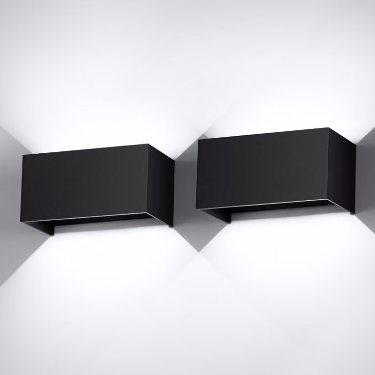 Lampade a LED da parete, set da 2, 24 W, colore nero, 6000 K, grado di protezione IP65