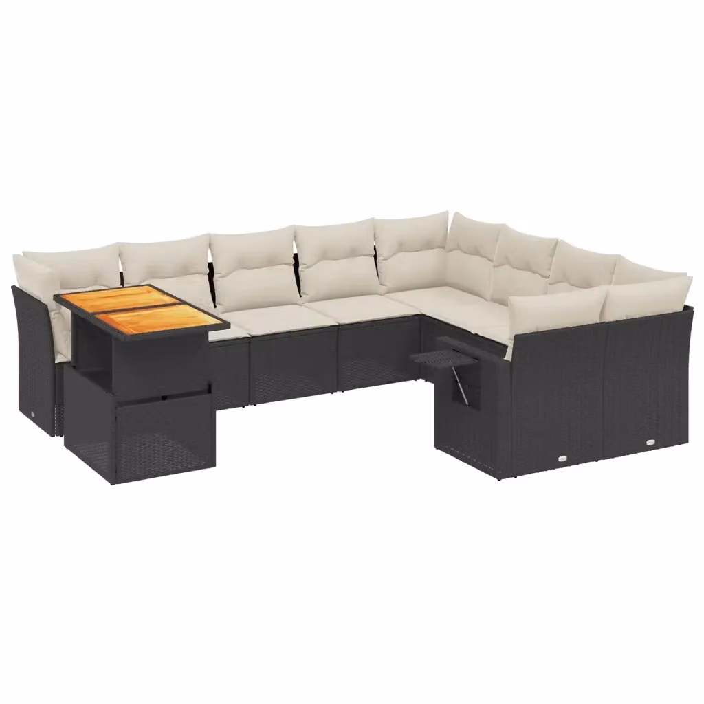 vidaXL Set Divani da Giardino 10 Pezzi in Polyrattan Nero con Cuscini e Tavolino da Esterno – 2