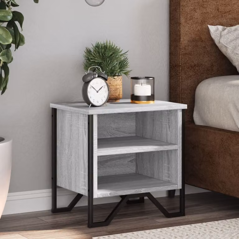 Comodino moderno vidaXL in legno e metallo, Grigio, L: 40 cm, P: 30 cm, H: 40 cm