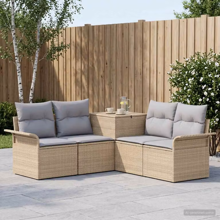 Set di divani da giardino vidaXL a forma di L con cuscini, beige e grigio