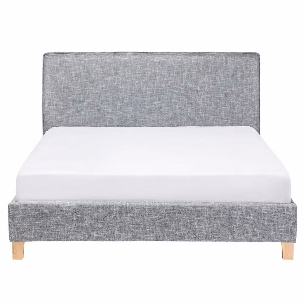 Letto Beliani in stile scandinavo con rivestimento in tessuto grigio e gambe in legno di pioppo oliato, L/P: 160 x 200 cm – 2