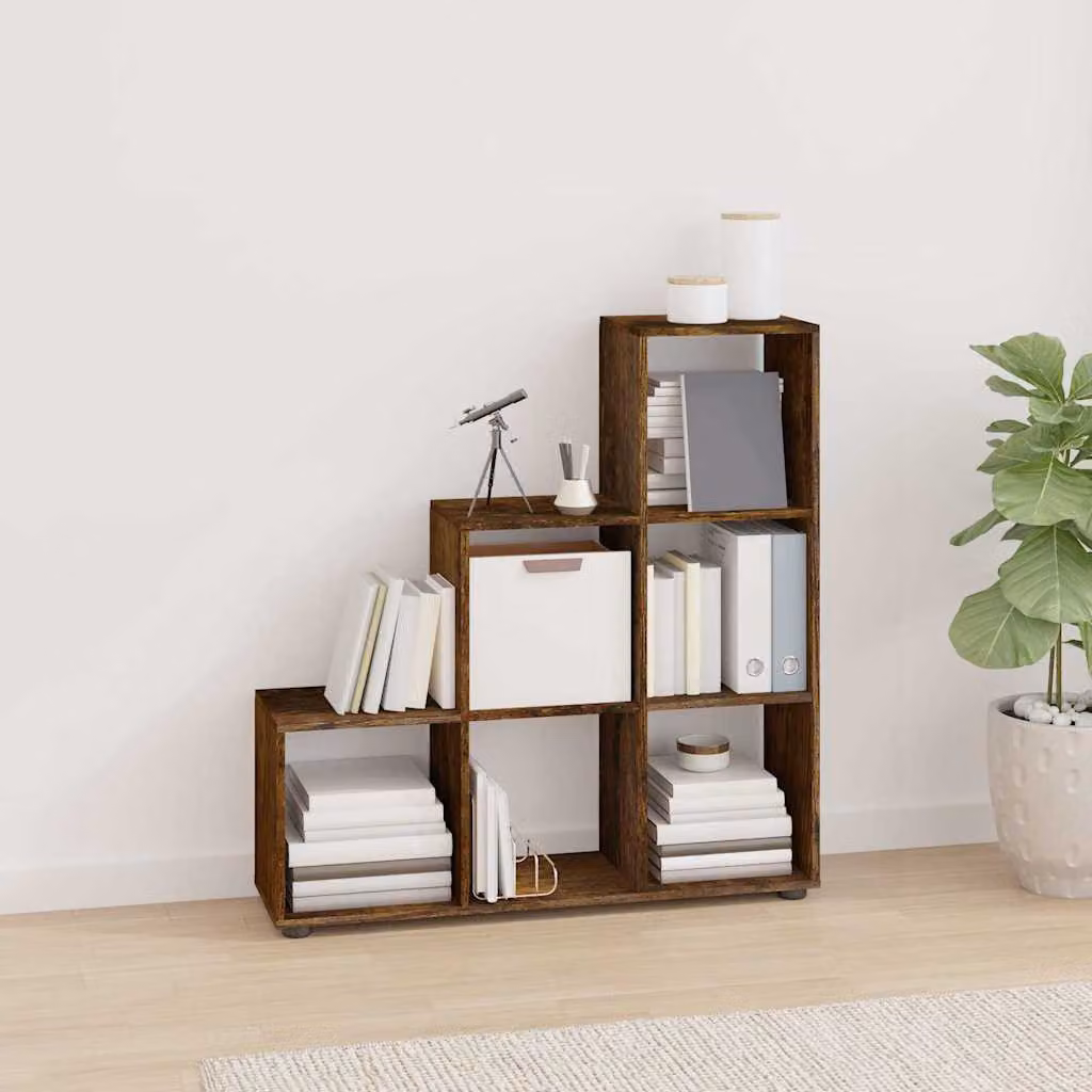 Libreria a scala vidaXL in legno multistrato e MDF, colore rovere fumo, altezza: 107 cm