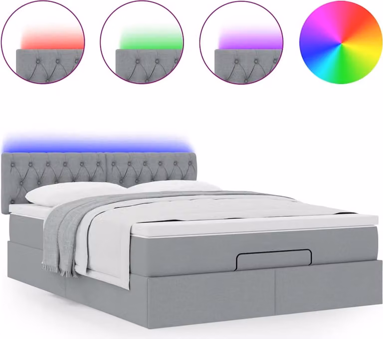 Pouf Letto con Materasso e LED Grigio Chiaro 140x190 cm