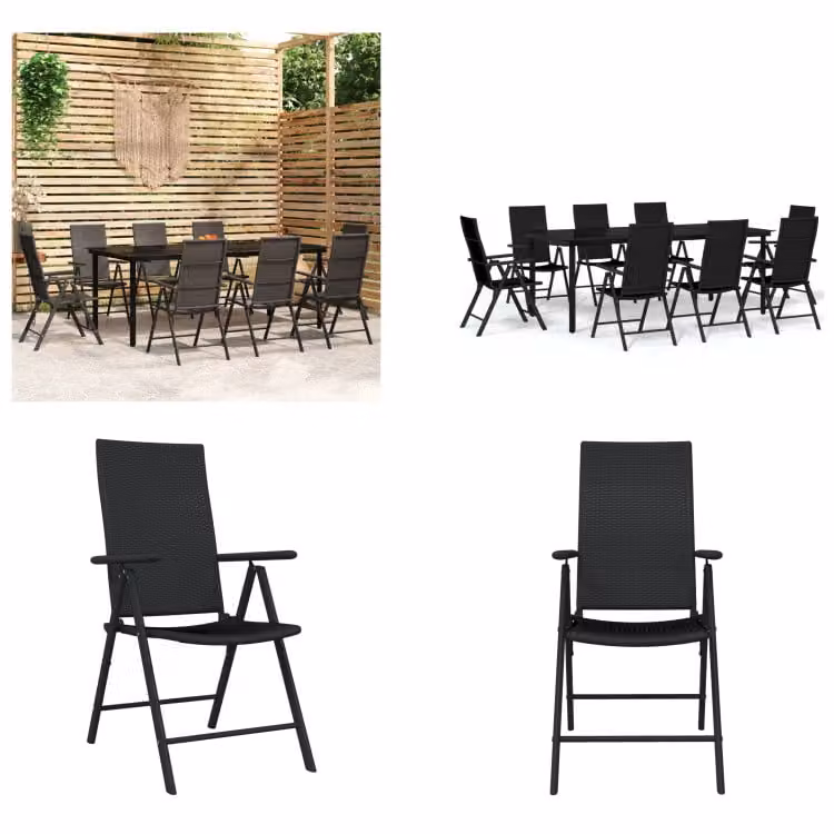 vidaXL Set da pranzo da giardino 9 pezzi nero - Set da pranzo da giardino - Set da pranzo da giardino - Set da pranzo - Set da salotto