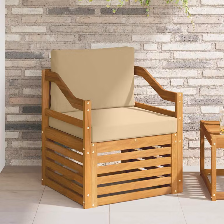 Set di divani da esterno da giardino e terrazzo vidaXL in legno di acacia massello e poliestere beige e marrone con cuscini inclusi