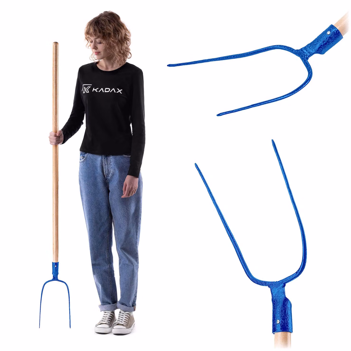 Forca da fieno in acciaio KADAX, forca con manico lungo in legno, forca, forca da giardino, forca da vanga