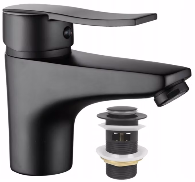 Miscelatore per lavabo nero per installazione su colonna Miscelatore monocomando per lavabo con tappo a scatto