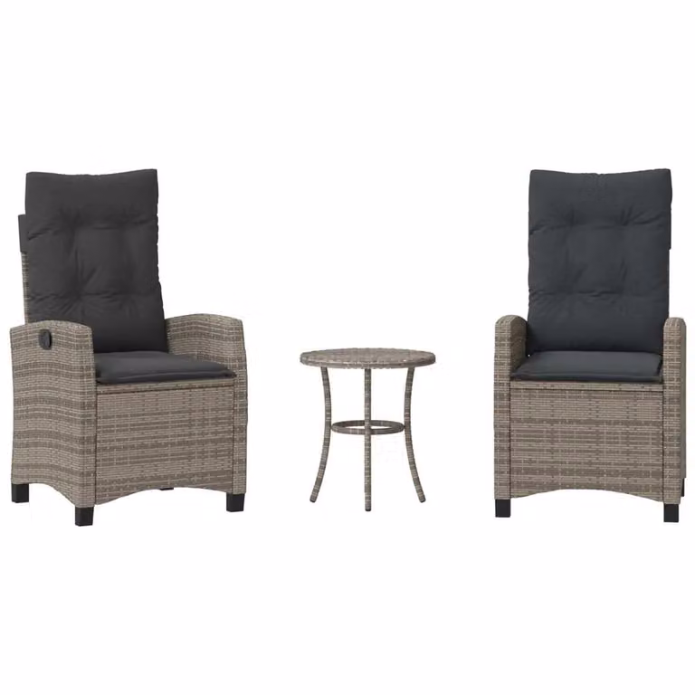 Set da Bistrò 3 pz con Cuscini Grigio in Polyrattan