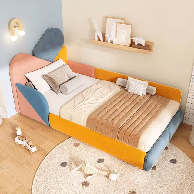 Letto imbottito per bambini REDOM in velluto multicolore L/P: 90 x 200 cm