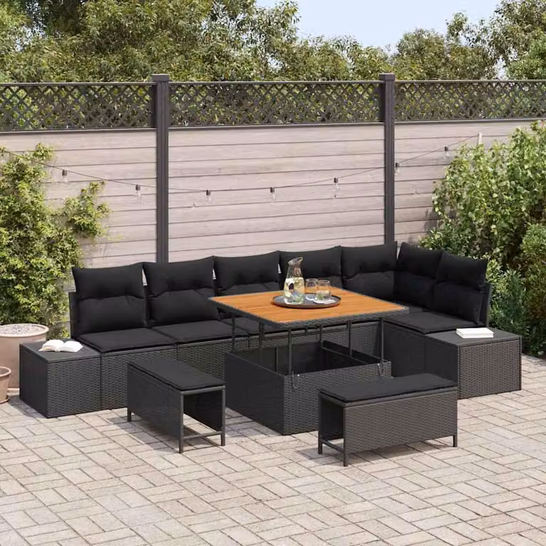 Maison Exclusive - Set da giardino composto da 9 pezzi, divano in rattan sintetico nero