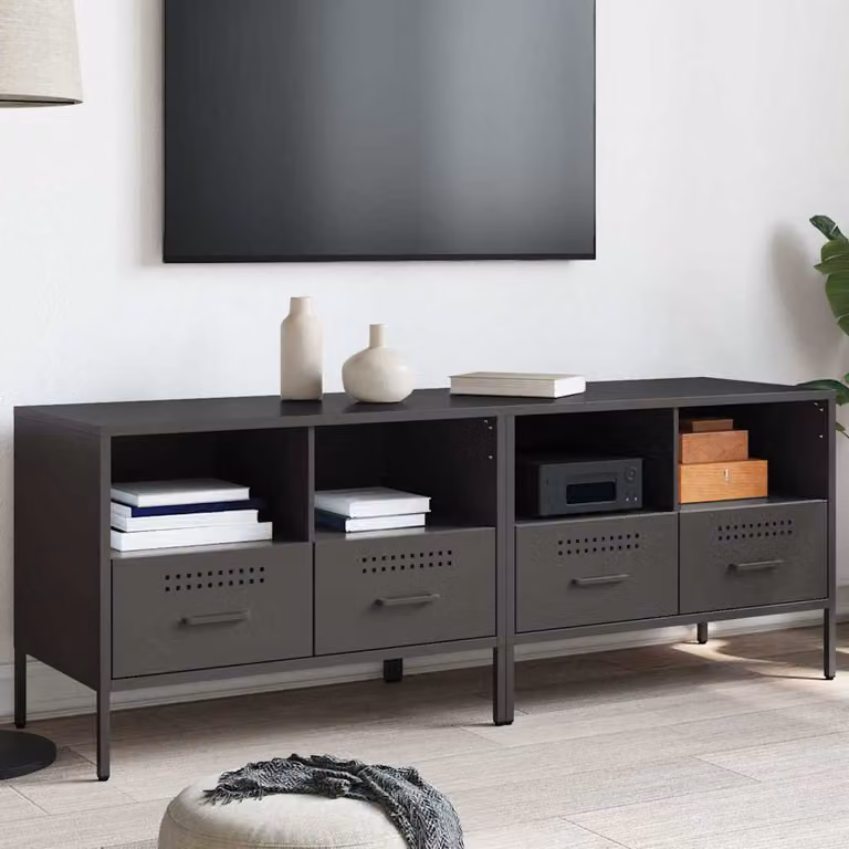 Set di 2 mobili TV vidaXL in metallo nero stile industriale L: 68 cm, P: 39 cm, H: 50,5 cm