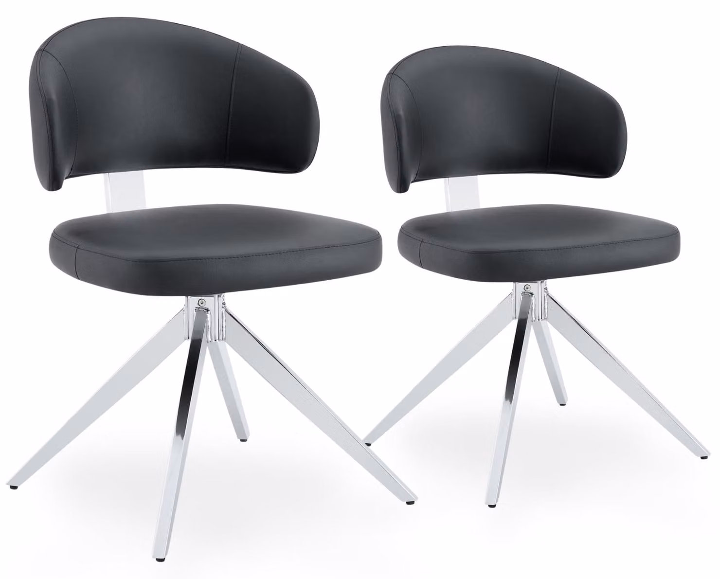 Set di 2 poltrone da pranzo girevoli, rivestite in ecopelle, con schienale curvo, colore nero/argento