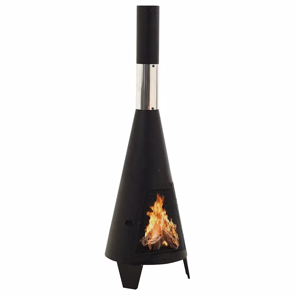 Stufa da giardino chiminea DESIGN IN in acciaio nero con attizzatoio L/P/H: 38 x 38 x 122 cm – 2