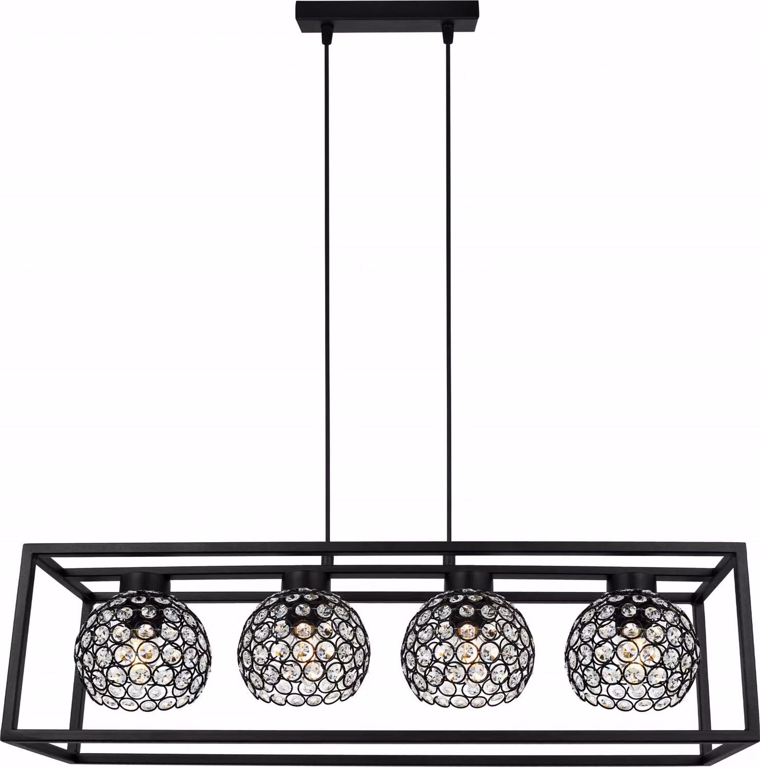 Lampada a sospensione Crystal Cage - Lampada da soffitto per soggiorno, camera da letto e sala da pranzo - Lampada a sospensione in metallo e vetro - E27 - Nero - 4 lampadine