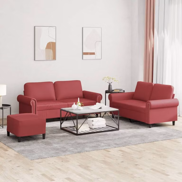 Maison Exclusive - Set divano a 3 pezzi con cuscini in ecopelle color bordeaux